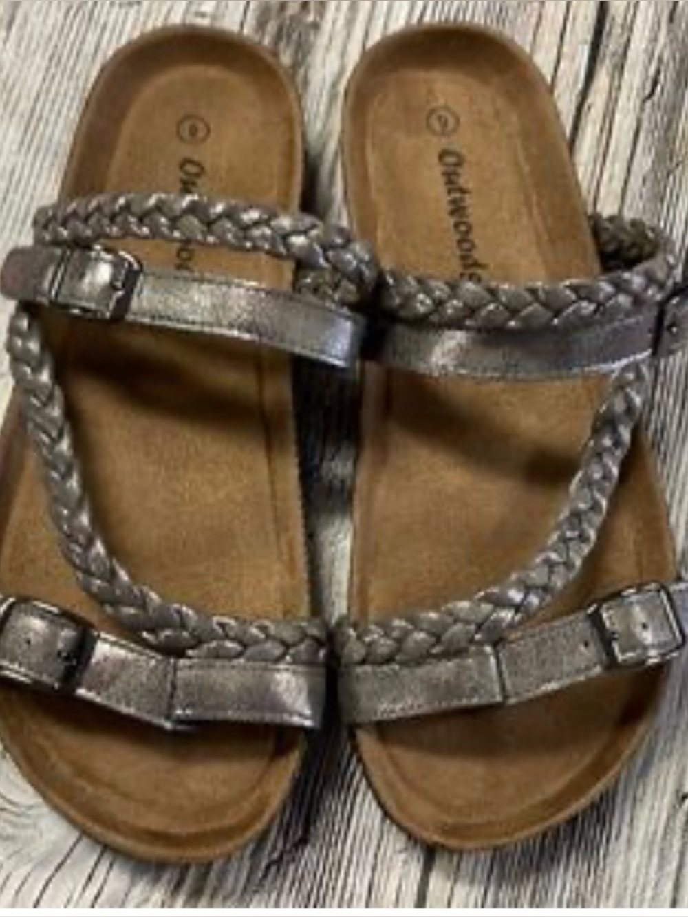 Ontwoods Metallic Pewter Braided Strap Sandals-Size 9- NWOT